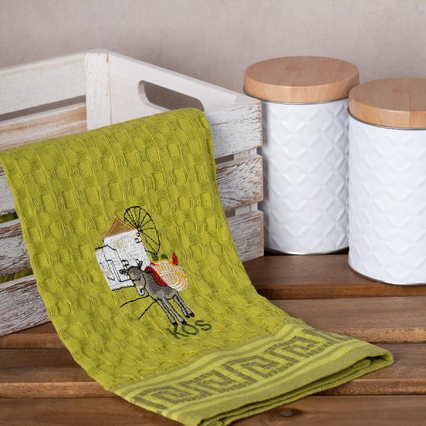 Σετ 12 τεμαχίων ποτηρόπανα γκοφρέ (50cm x 70cm) πράσινο γαίδαρος KOS SilkFashion