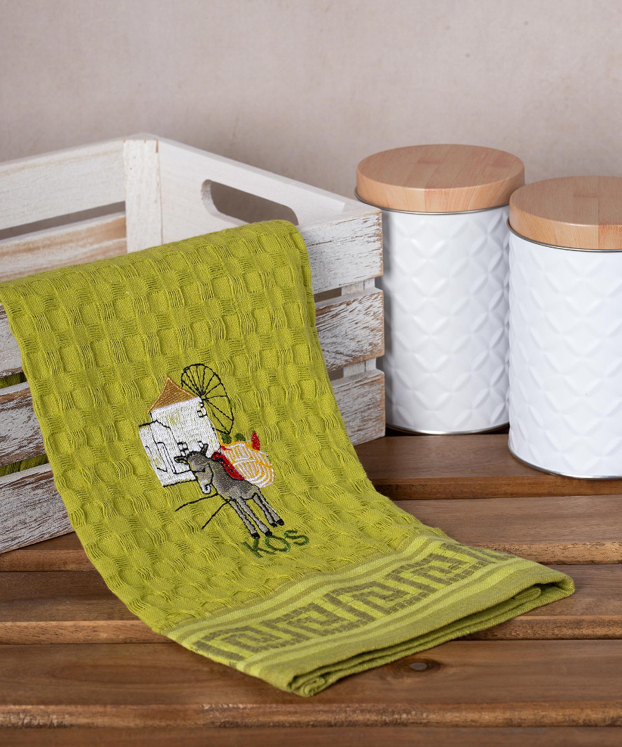 kos-gaidaros-prasino Σετ 12 τεμαχίων ποτηρόπανα γκοφρέ (50cm x 70cm) πράσινο γαίδαρος KOS SilkFashion - Image 1