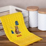 Σετ 12 τεμαχίων ποτηρόπανα γκοφρέ (50cm x 70cm) κίτρινο γάτα KOS SilkFashion