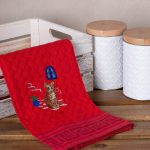 Σετ 12 τεμαχίων ποτηρόπανα γκοφρέ (50cm x 70cm) κόκκινο γάτα KOS SilkFashion