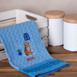 Σετ 12 τεμαχίων ποτηρόπανα γκοφρέ (50cm x 70cm) μπλέ γάτα KOS SilkFashion