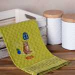 Σετ 12 τεμαχίων ποτηρόπανα γκοφρέ (50cm x 70cm) πράσινο γάτα KOS SilkFashion