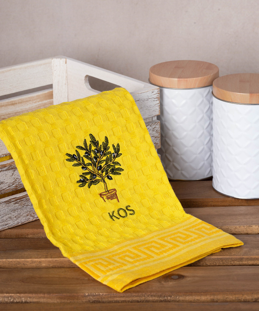 kos-glastra-kitrino Σετ 12 τεμαχίων ποτηρόπανα γκοφρέ (50cm x 70cm) κίτρινο γλάστρα KOS SilkFashion - Image 1