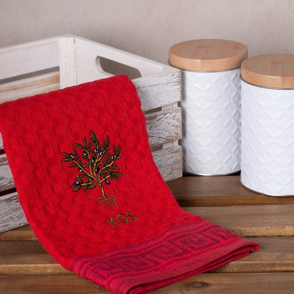 Σετ 12 τεμαχίων ποτηρόπανα γκοφρέ (50cm x 70cm) κόκκινο γλάστρα  KOS SilkFashion