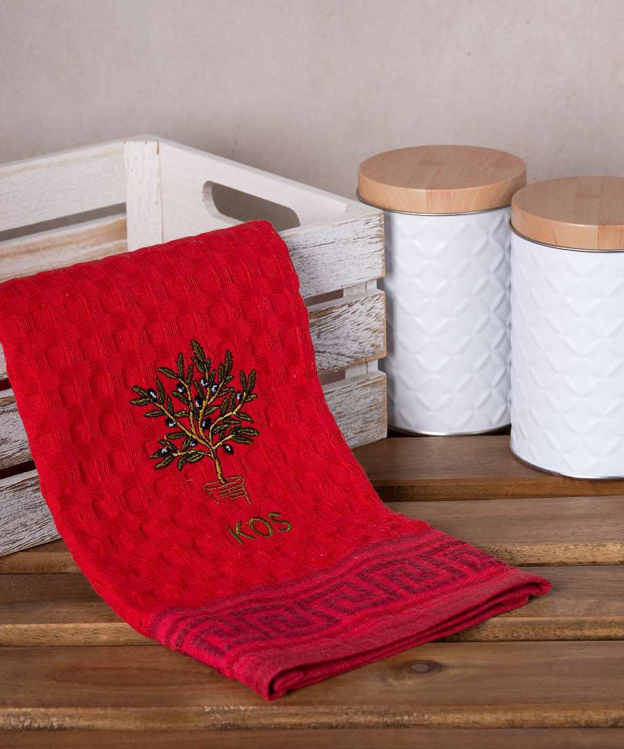 kos-glastra-kokkino Σετ 12 τεμαχίων ποτηρόπανα γκοφρέ (50cm x 70cm) κόκκινο γλάστρα KOS SilkFashion - Image 1