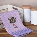 Σετ 12 τεμαχίων ποτηρόπανα γκοφρέ (50cm x 70cm) λιλά γλάστρα  KOS SilkFashion