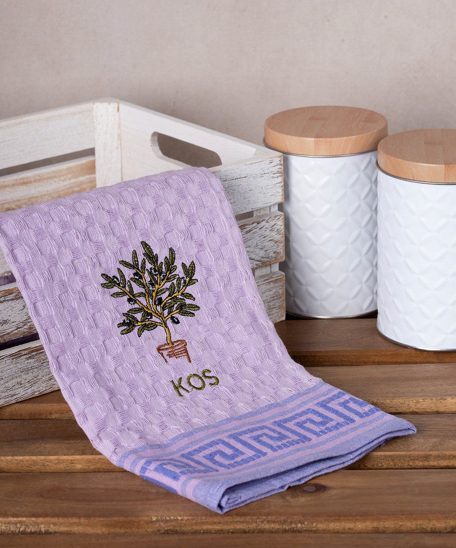 kos-glastra-lila Σετ 12 τεμαχίων ποτηρόπανα γκοφρέ (50cm x 70cm) λιλά γλάστρα KOS SilkFashion - Image 1