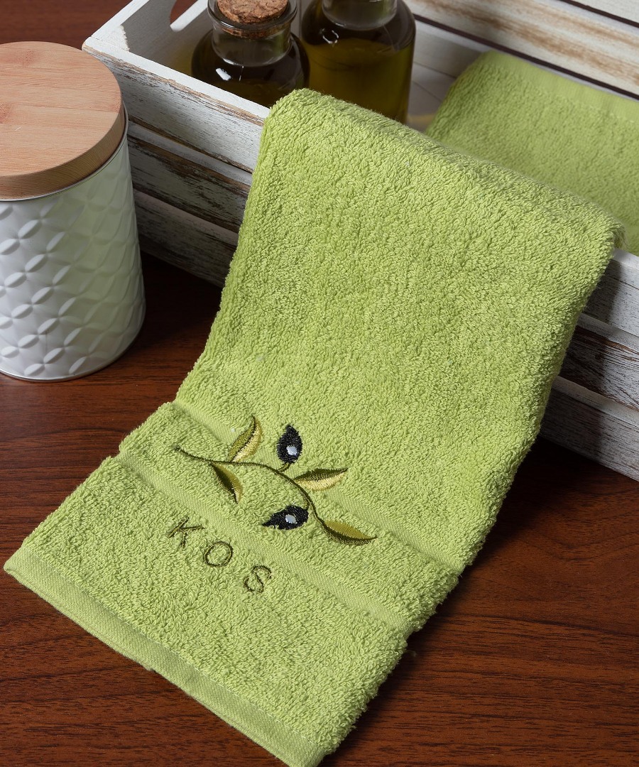 kos-green-1 Πετσέτα Προσώπου ( 50cm x 100cm ) Πράσινο με Κλαδί ΚΩΣ SilkFashion - Image 1