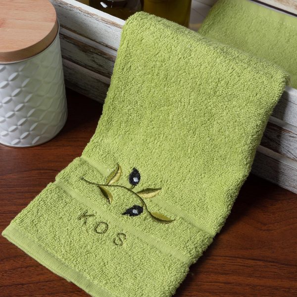 Δωδεκάδα πετσέτες χεριών (30cm x 50cm) πράσινο με κλαδί ΚΩΣ SilkFashion