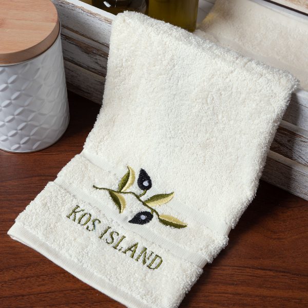 Πετσέτα προσώπου (50cm x 100cm) ivory με κλαδί ΚΩΣ SilkFashion