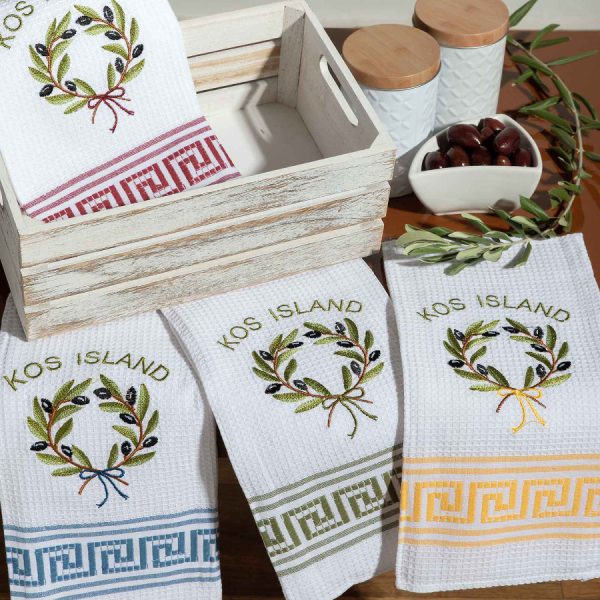 Σετ 12 τεμαχίων ποτηρόπανα (50cm x 70cm) στεφάνι KOS SilkFashion