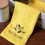 Δωδεκάδα πετσέτες χεριών (30cm x 50cm) κίτρινο με κλαδί ΚΩΣ SilkFashion