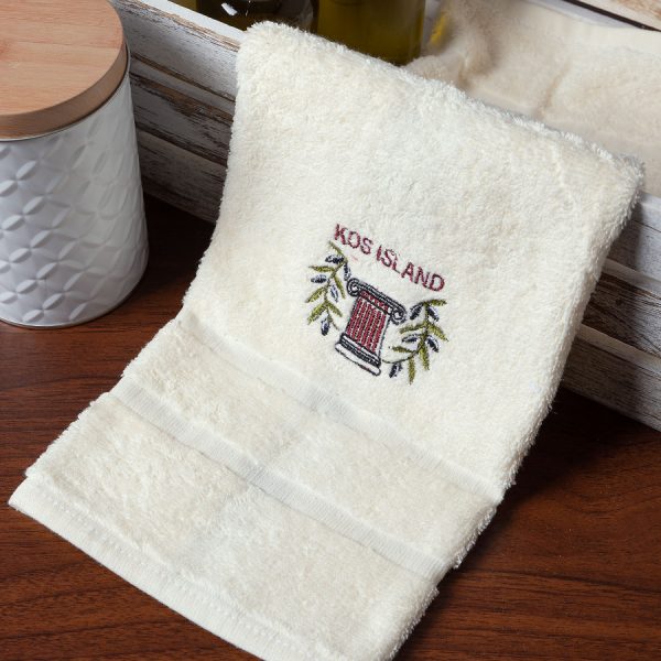 Δωδεκάδα πετσέτες χεριών (30cm x 50cm) ivory με κόκκινο κίωνα ΚΩΣ SilkFashion