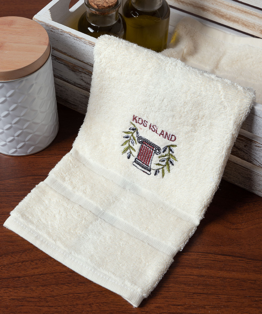 kos-kionas-ivory Δωδεκάδα πετσέτες χεριών (30cm x 50cm) ivory με κόκκινο κίωνα ΚΩΣ SilkFashion - Image 1