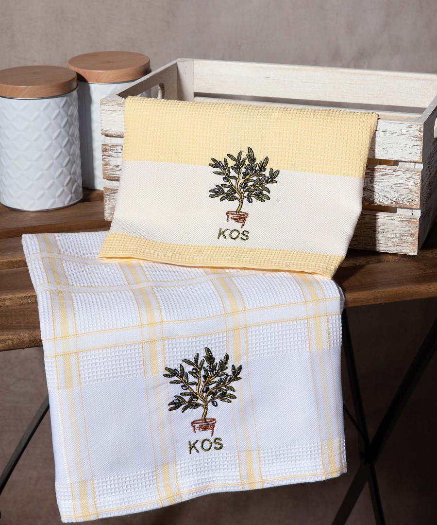 kos-kitrino-glastra Σετ 2 τεμαχίων ποτηρόπανα (50cm x 70cm) γλάστρα κίτρινο KOS SilkFashion - Image 1