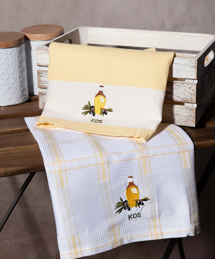 kos-kitrino-mpotilia Σετ 2 τεμαχίων ποτηρόπανα (50cm x 70cm) μπουκάλι κίτρινο KOS SilkFashion - Image 1