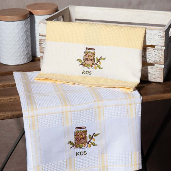 Σετ 2 τεμαχίων ποτηρόπανα (50cm x 70cm) βάζο κίτρινο KOS SilkFashion