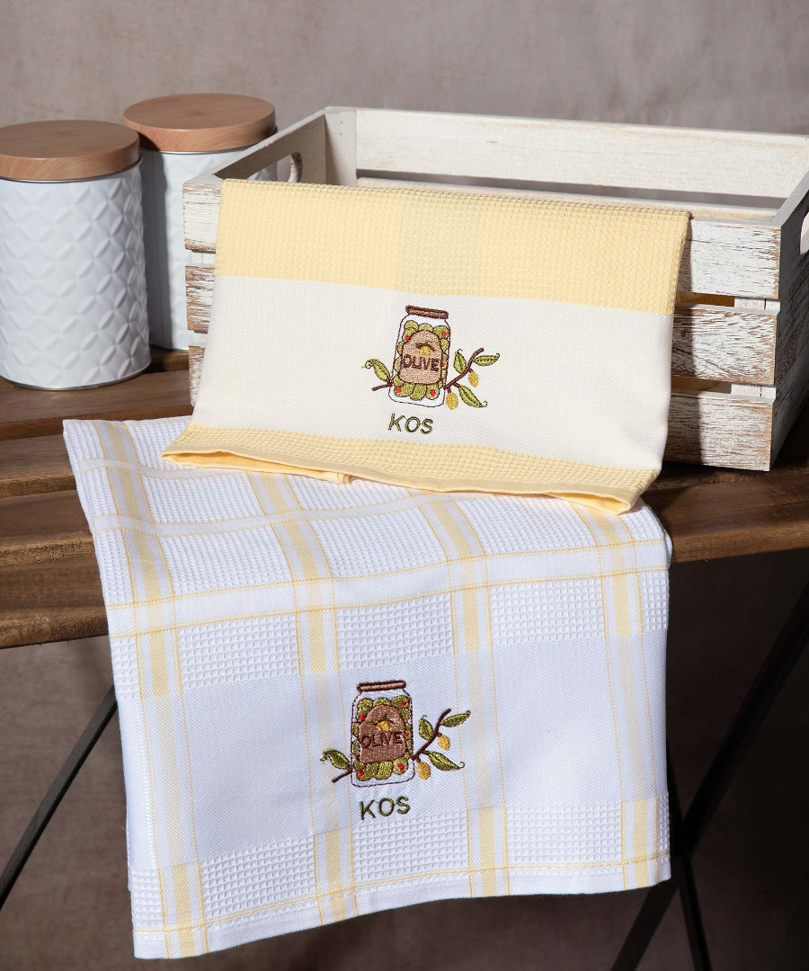 kos-kitrino-vazo Σετ 2 τεμαχίων ποτηρόπανα (50cm x 70cm) βάζο κίτρινο KOS SilkFashion - Image 1