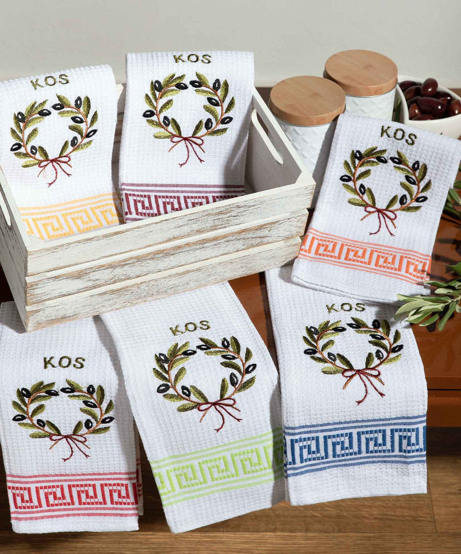 kos-kladi Σετ 12 τεμαχίων ποτηρόπανα (45cm x 65cm) στεφάνι KOS SilkFashion - Image 1