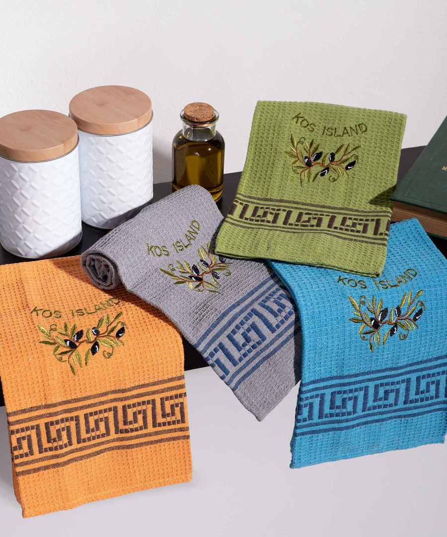 kos-kladi-elias Σετ 12 τεμαχίων ποτηρόπανα (45cm x 65cm) κλαδί ελιάς χρωματιστό KOS SilkFashion - Image 1