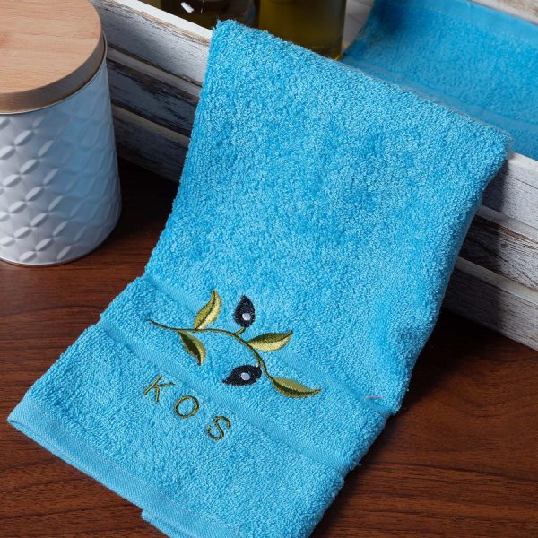 Δωδεκάδα πετσέτες χεριών (30cm x 50cm) μπλέ με κλαδί ΚΩΣ SilkFashion