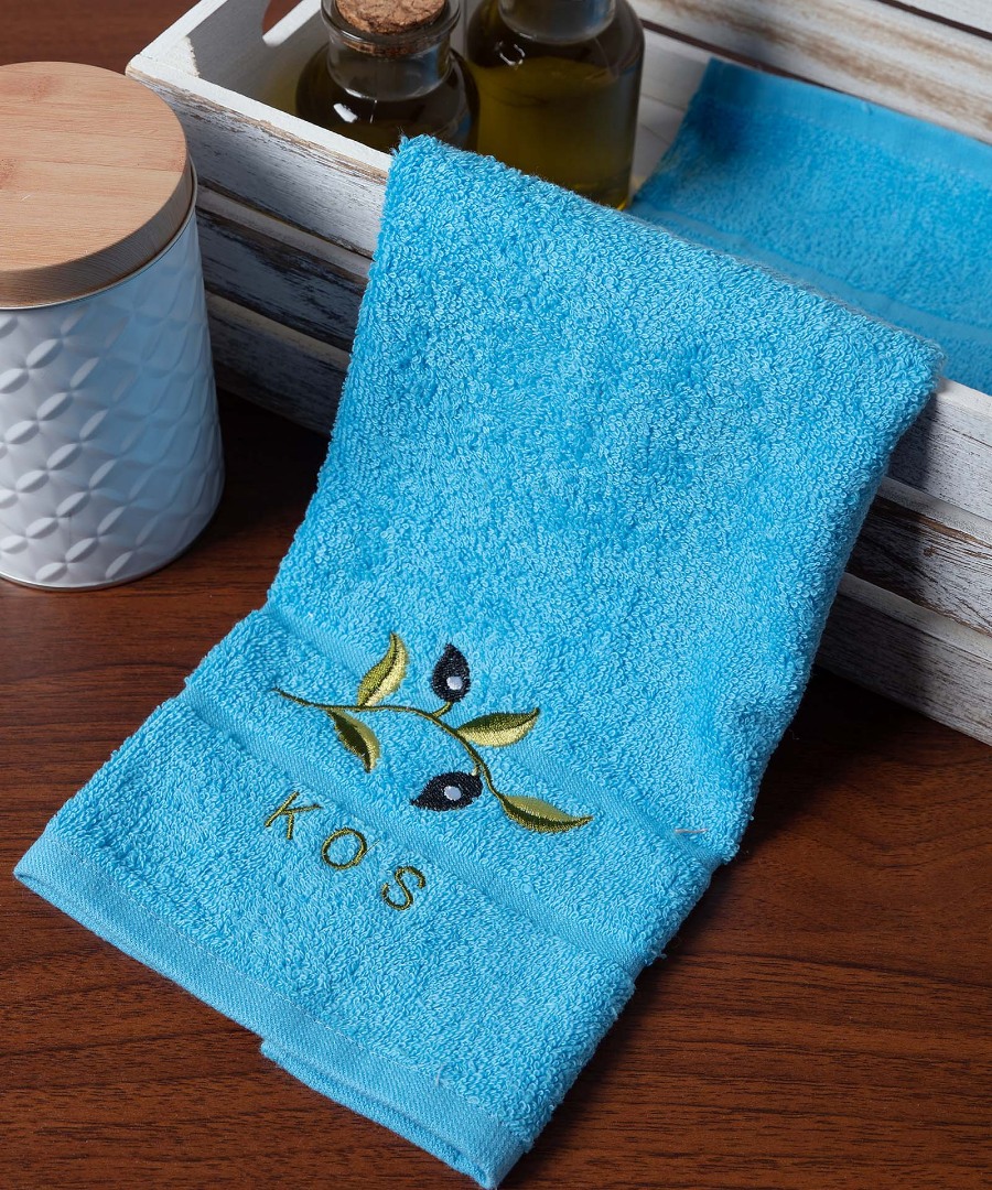 kos-light-blue Πετσέτα Προσώπου ( 50cm x 100cm ) Σιέλ με Κλαδί ΚΩΣ SilkFashion - Image 1