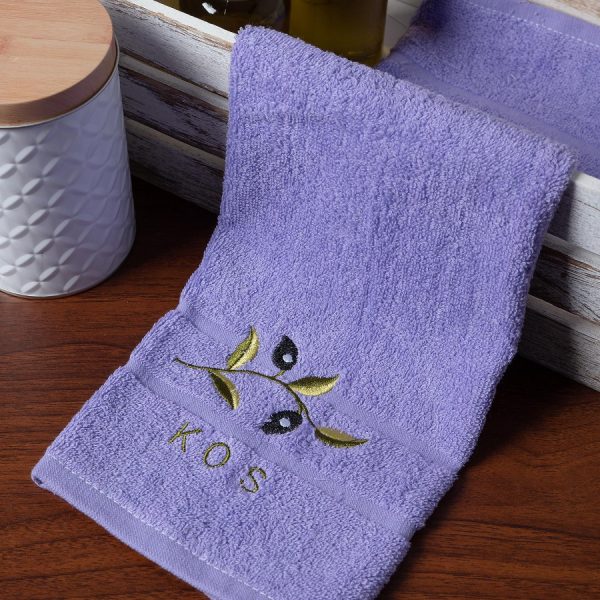Πετσέτα προσώπου (50cm x 100cm) λιλά με κλαδί ΚΩΣ SilkFashion
