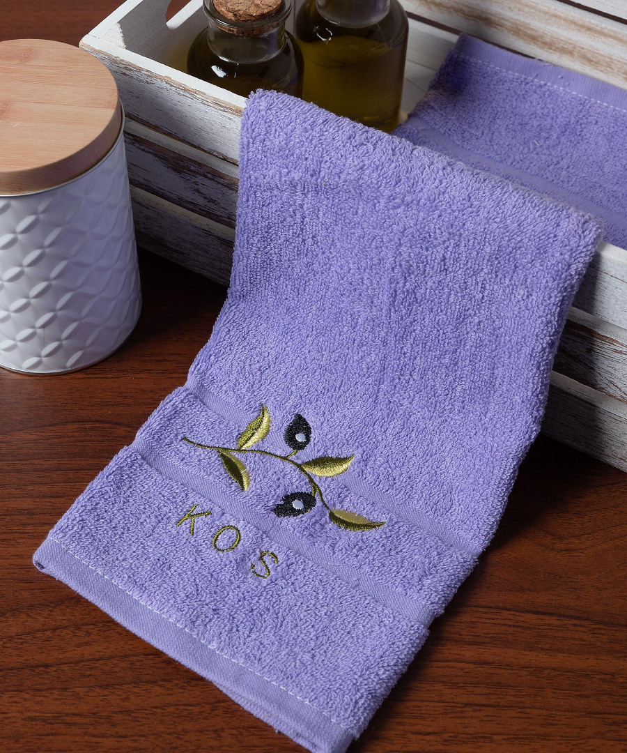 kos-lila Πετσέτα προσώπου (50cm x 100cm) λιλά με κλαδί ΚΩΣ SilkFashion - Image 1