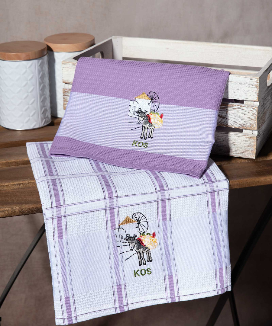 kos-lila-anemomylos Σετ 2 τεμαχίων ποτηρόπανα (50cm x 70cm) ανεμόμυλος λιλά KOS SilkFashion - Image 1