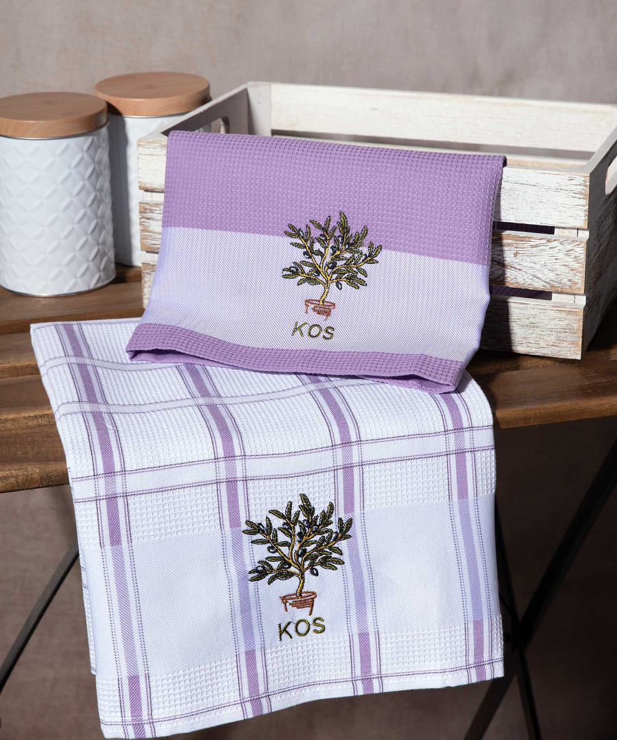 kos-lila-glastra Σετ 2 τεμαχίων ποτηρόπανα (50cm x 70cm) γλάστρα λιλά KOS SilkFashion - Image 1