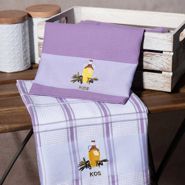 Σετ 2 τεμαχίων ποτηρόπανα (50cm x 70cm) μπουκάλι λιλά KOS SilkFashion