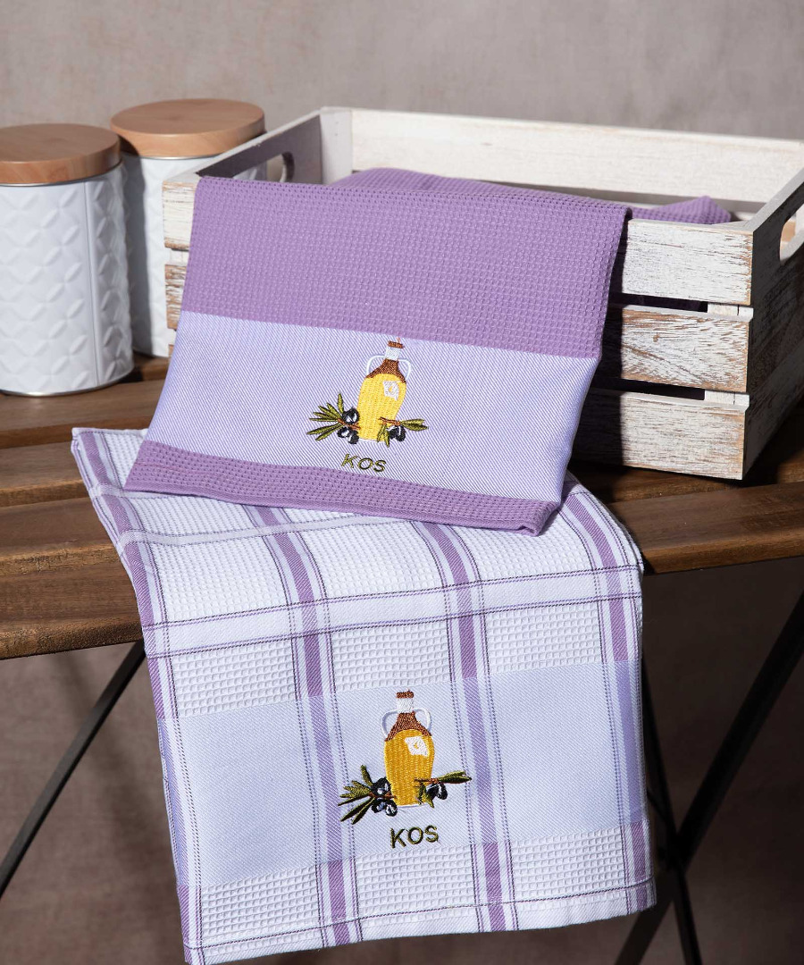 kos-lila-mpotilia Σετ 2 τεμαχίων ποτηρόπανα (50cm x 70cm) μπουκάλι λιλά KOS SilkFashion - Image 1