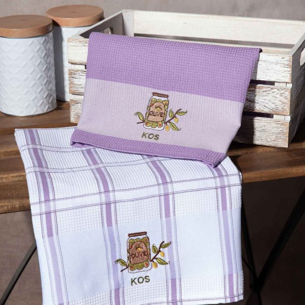 Σετ 2 τεμαχίων ποτηρόπανα (50cm x 70cm) βάζο λιλά KOS SilkFashion