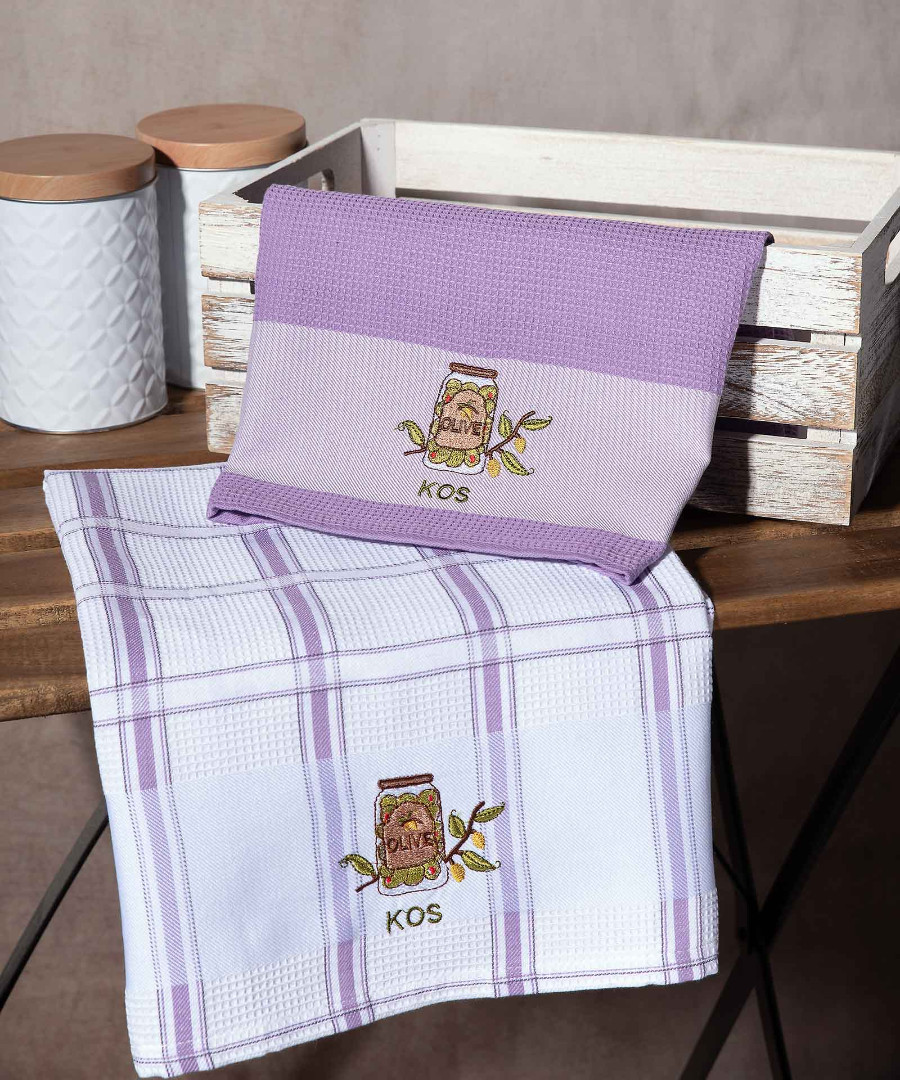 kos-lila-vazo Σετ 2 τεμαχίων ποτηρόπανα (50cm x 70cm) βάζο λιλά KOS SilkFashion - Image 1