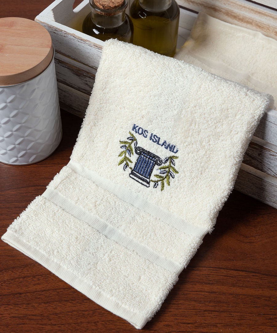 kos-mple-kionas-ivory Πετσέτα Προσώπου ( 50cm x 100cm ) Ivory με Μπλε Κίωνα ΚΩΣ SilkFashion - Image 1