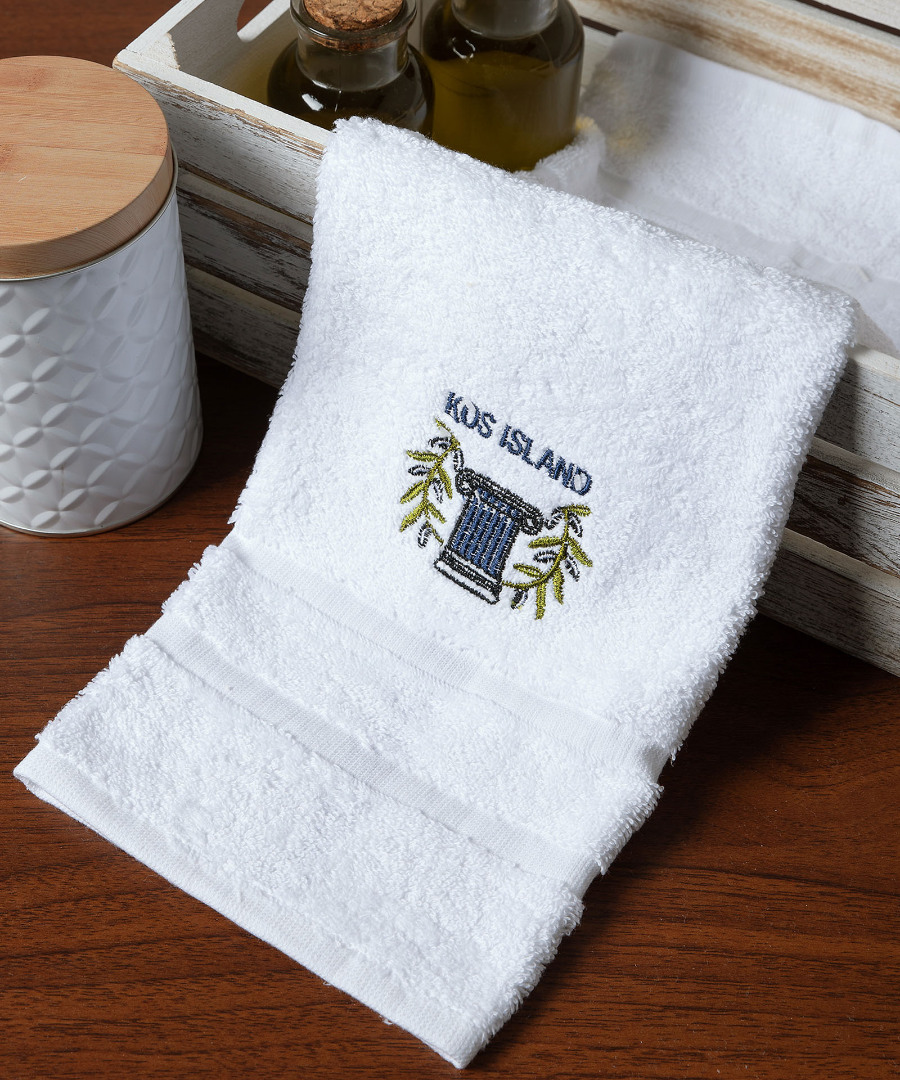 kos-mple-kionas-white Δωδεκάδα πετσέτες χεριών (30cm x 50cm) λευκό με μπλέ κίωνα ΚΩΣ SilkFashion - Image 1