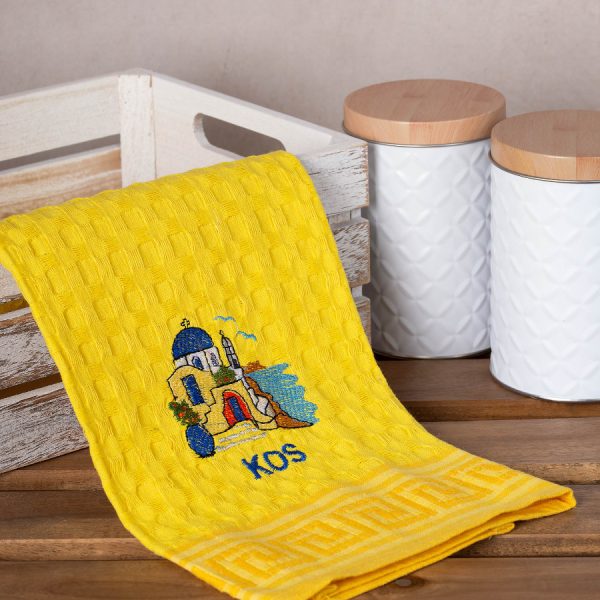 Σετ 12 τεμαχίων ποτηρόπανα γκοφρέ (50cm x 70cm) κίτρινος εκκλησία KOS SilkFashion