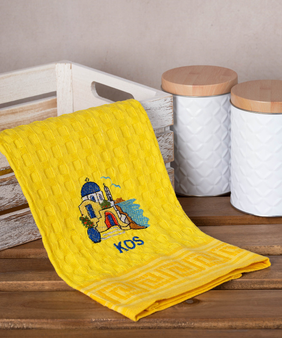 kos-naos-kitrino Σετ 12 τεμαχίων ποτηρόπανα γκοφρέ (50cm x 70cm) κίτρινος εκκλησία KOS SilkFashion - Image 1