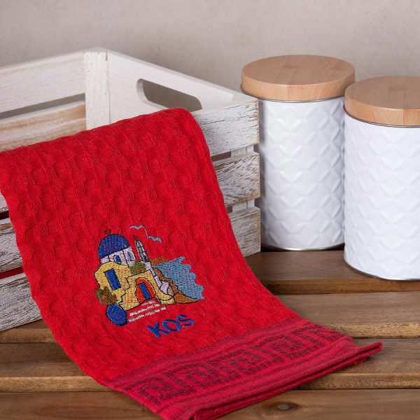 Σετ 12 τεμαχίων ποτηρόπανα γκοφρέ (50cm x 70cm) κόκκινο εκκλησία KOS SilkFashion