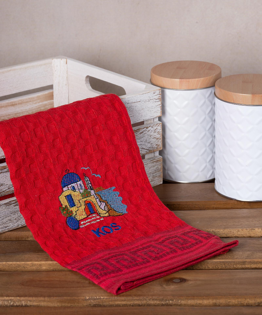 kos-naos-kokkino Σετ 12 τεμαχίων ποτηρόπανα γκοφρέ (50cm x 70cm) κόκκινο εκκλησία KOS SilkFashion - Image 1