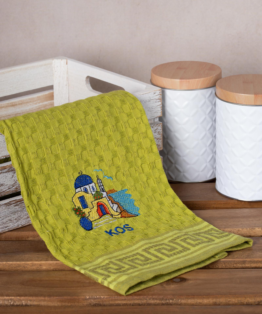 kos-naos-prasino Σετ 12 τεμαχίων ποτηρόπανα γκοφρέ (50cm x 70cm) πράσινο εκκλησία KOS SilkFashion - Image 1