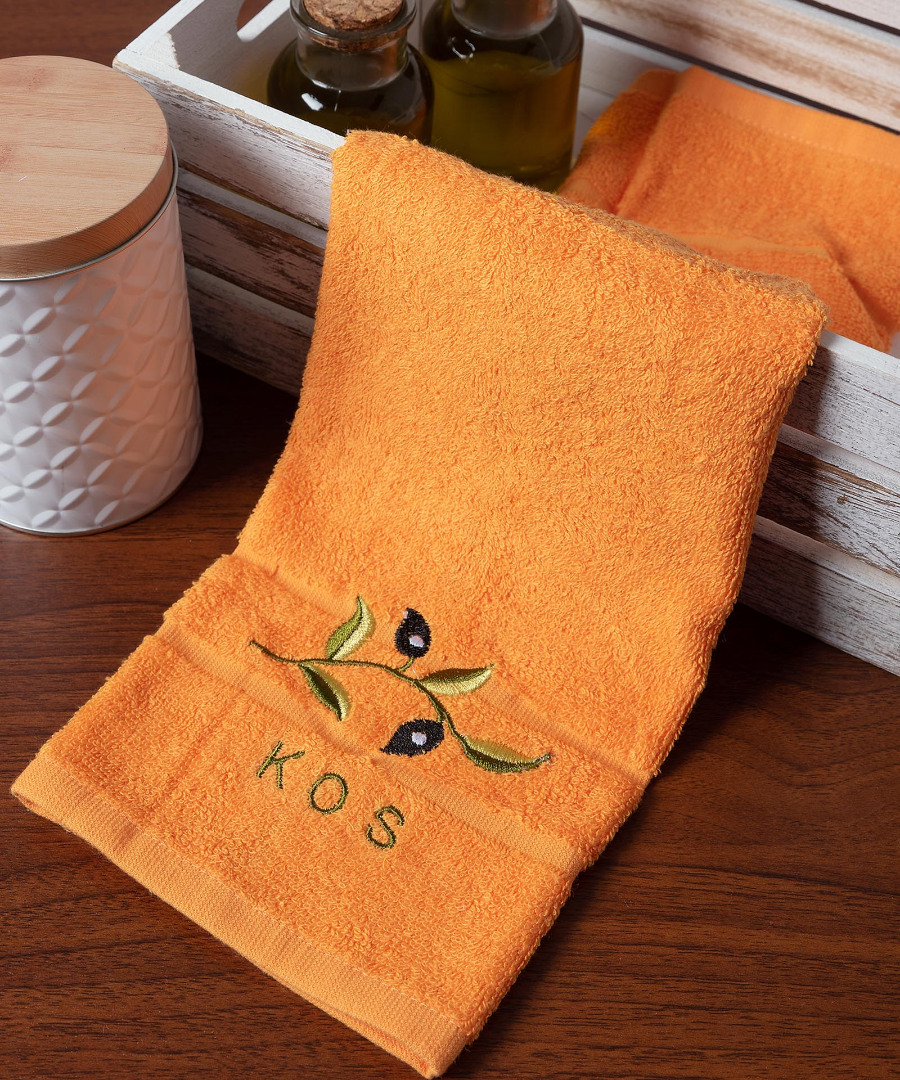 kos-orange Δωδεκάδα πετσέτες χεριών (30cm x 50cm) πορτοκαλί με κλαδί ΚΩΣ SilkFashion - Image 1
