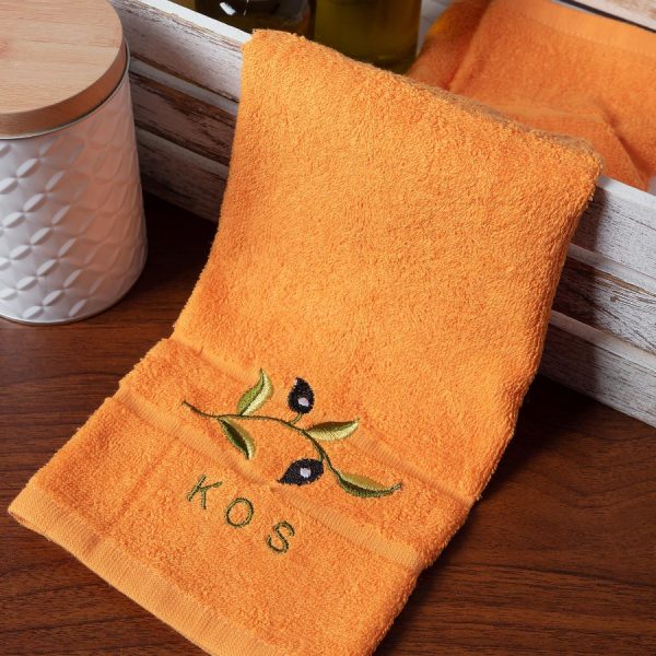 Πετσέτα προσώπου (50cm x 100cm) πορτοκαλί με κλαδί ΚΩΣ SilkFashion