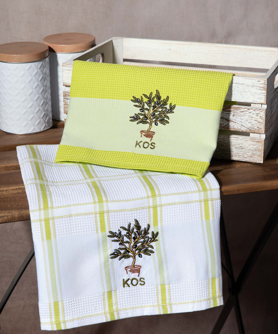 kos-prasino-glastra Σετ 2 τεμαχίων ποτηρόπανα (50cm x 70cm) γλάστρα πράσινο KOS SilkFashion - Image 1