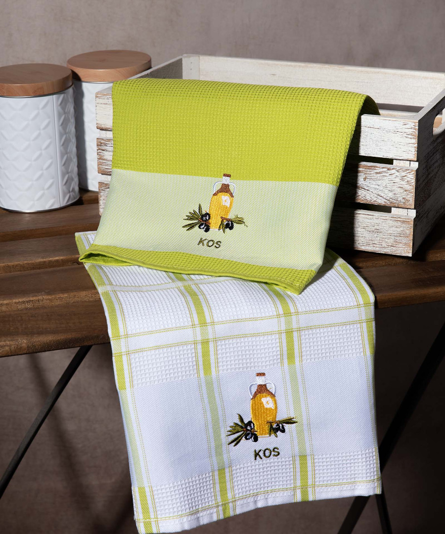 kos-prasino-mpotilia Σετ 2 τεμαχίων ποτηρόπανα (50cm x 70cm) μπουκάλι πράσινο KOS SilkFashion - Image 1
