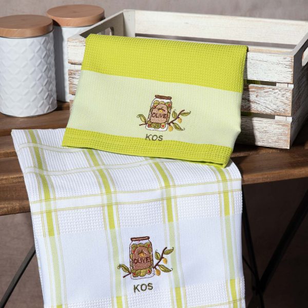 Σετ 2 τεμαχίων ποτηρόπανα (50cm x 70cm) βάζο πράσινο KOS SilkFashion