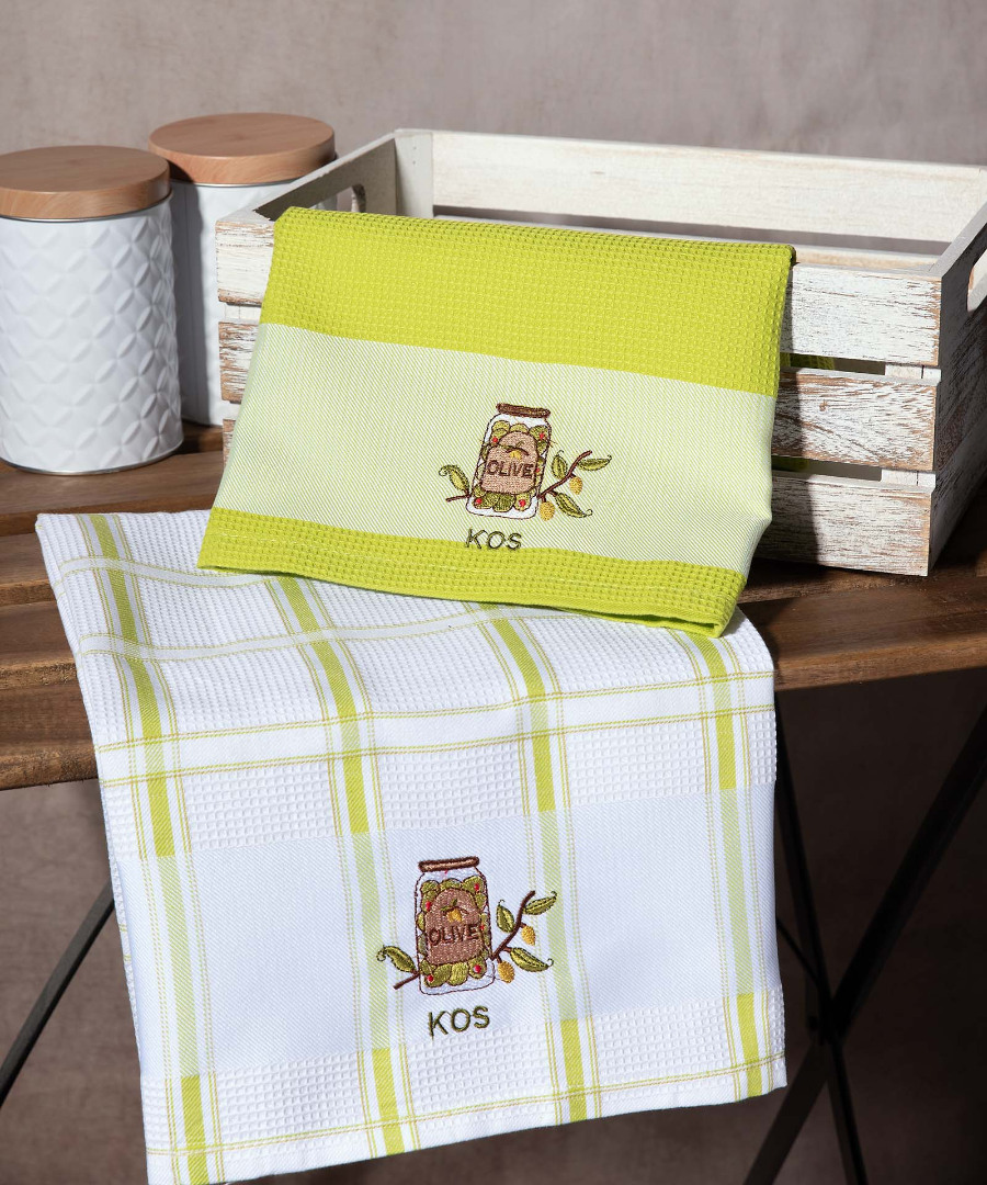 kos-prasino-vazo Σετ 2 τεμαχίων ποτηρόπανα (50cm x 70cm) βάζο πράσινο KOS SilkFashion - Image 1