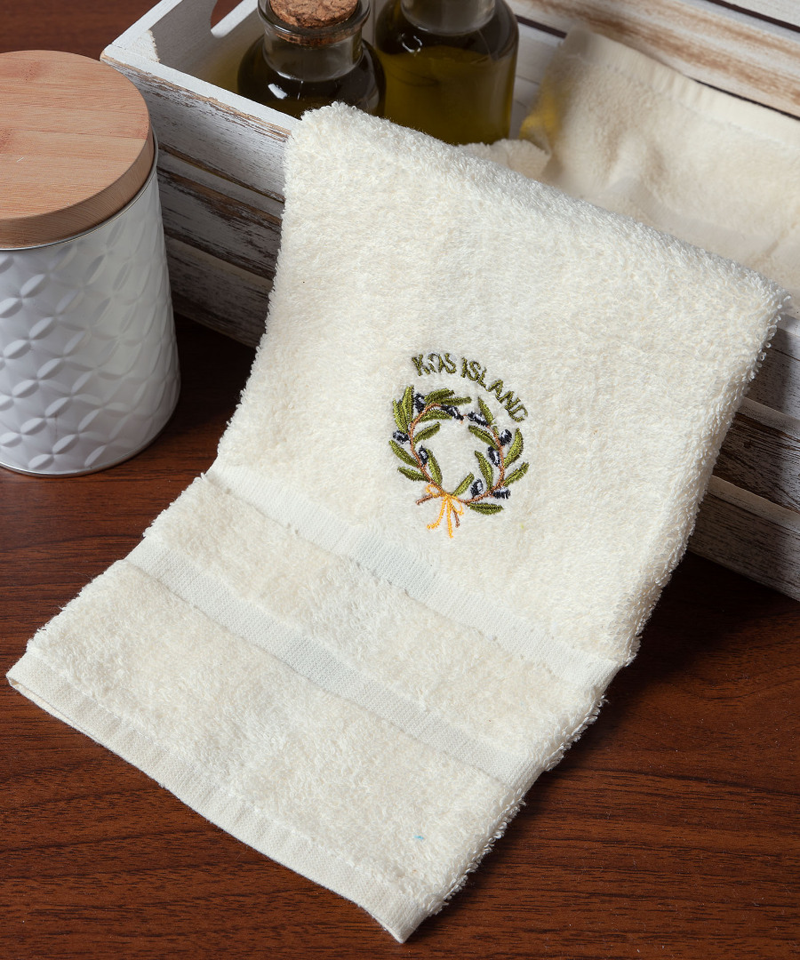 kos-stefani-ivory Πετσέτα προσώπου (50cm x 100cm) ivory με στεφάνι ΚΩΣ SilkFashion - Image 1