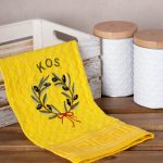 Σετ 12 τεμαχίων ποτηρόπανα γκοφρέ (50cm x 70cm) κίτρινο στεφάνι KOS SilkFashion