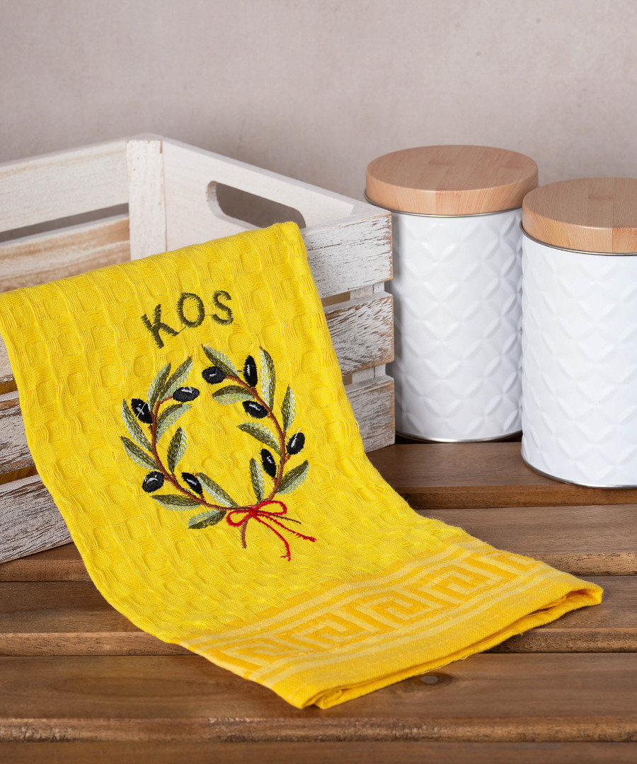 kos-stefani-kitrino Σετ 12 τεμαχίων ποτηρόπανα γκοφρέ (50cm x 70cm) κίτρινο στεφάνι KOS SilkFashion - Image 1